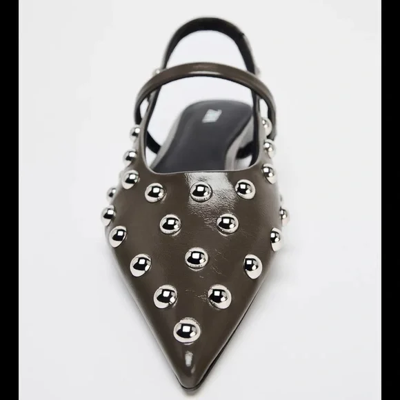 Zara Studded Gray Women's Flat Slingbacks - Picture 7 of 8